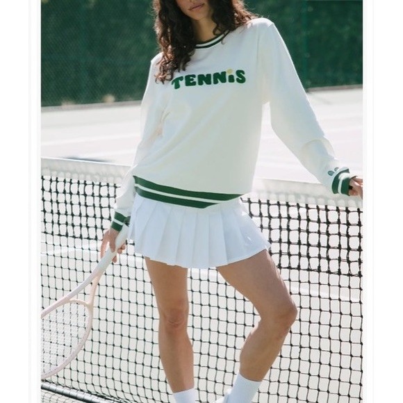 Ellsworth & Ivey Tops - Ellsworth & Ivey Elle Tennis Sweatshirt Women's Sz S White Green Cotton Preppy